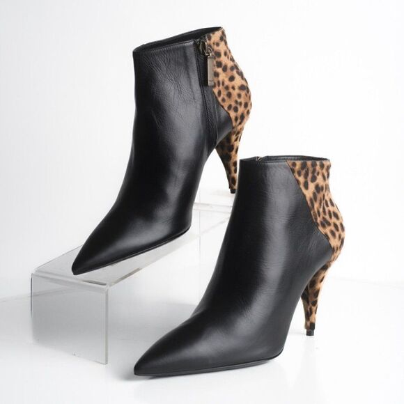 Saint Laurent YSL Womens Black Leather Bootie Ankle Boots Calf Hair US 8 EU 38 - Picture 1 of 8